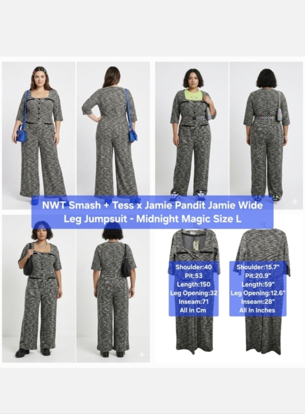 NWT Smash + Tess x Jamie Pandit Jamie Wide Leg Jumpsuit - Midnight Magic Size L